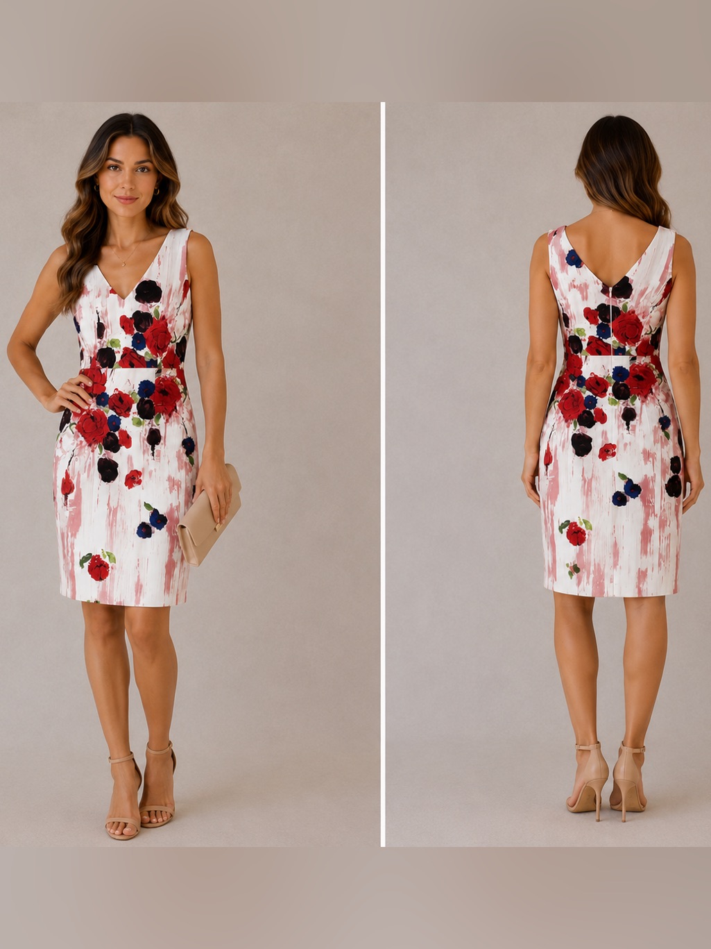 David Meister Floral Sheath Dress Ivory Red Cocktail Dress Measurements Size 12